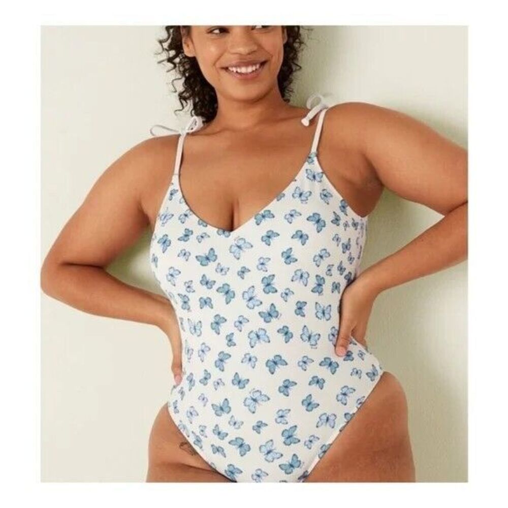 VICTORI'AS SECRET PINK-WHITE & BLUE BUTTERFLIES SWIM SUIT ONE PIECE~MEDIUM~NWT